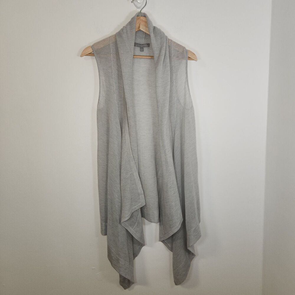 NEIMAN MARCUS Cashmere Sweater Waterfall Vest Light Heather Gray LARGE